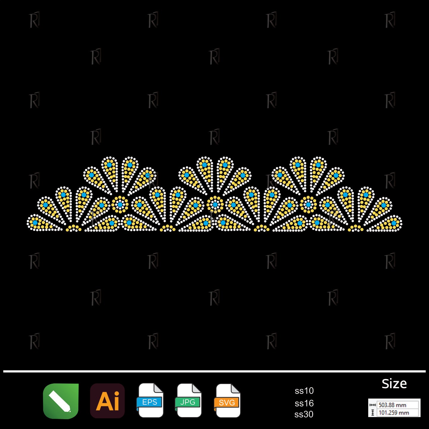 Radiant Fan Border Rhinestone – Premium Rhinestone Design by Rhinestone1