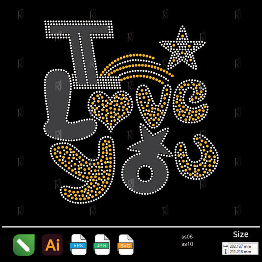 Western I Love You Rhinestone – Premium Rhinestone Design by Rhinestone1