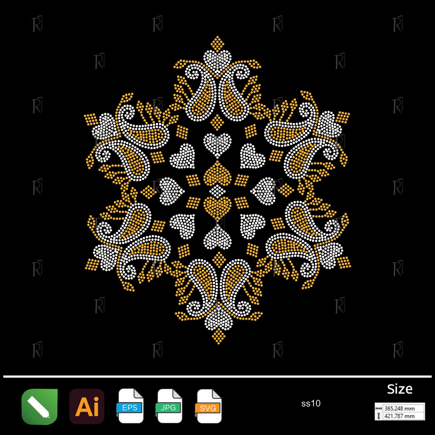 Royal Crown & Hearts Mandala Rhinestone – Premium Rhinestone Design by Rhinestone1