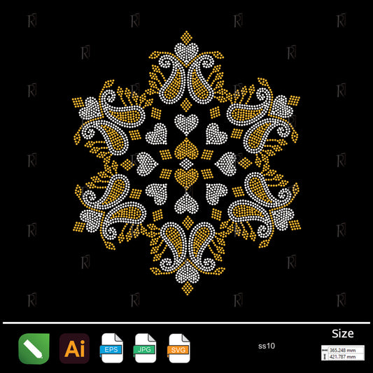 Royal Crown & Hearts Mandala Rhinestone – Premium Rhinestone Design by Rhinestone1