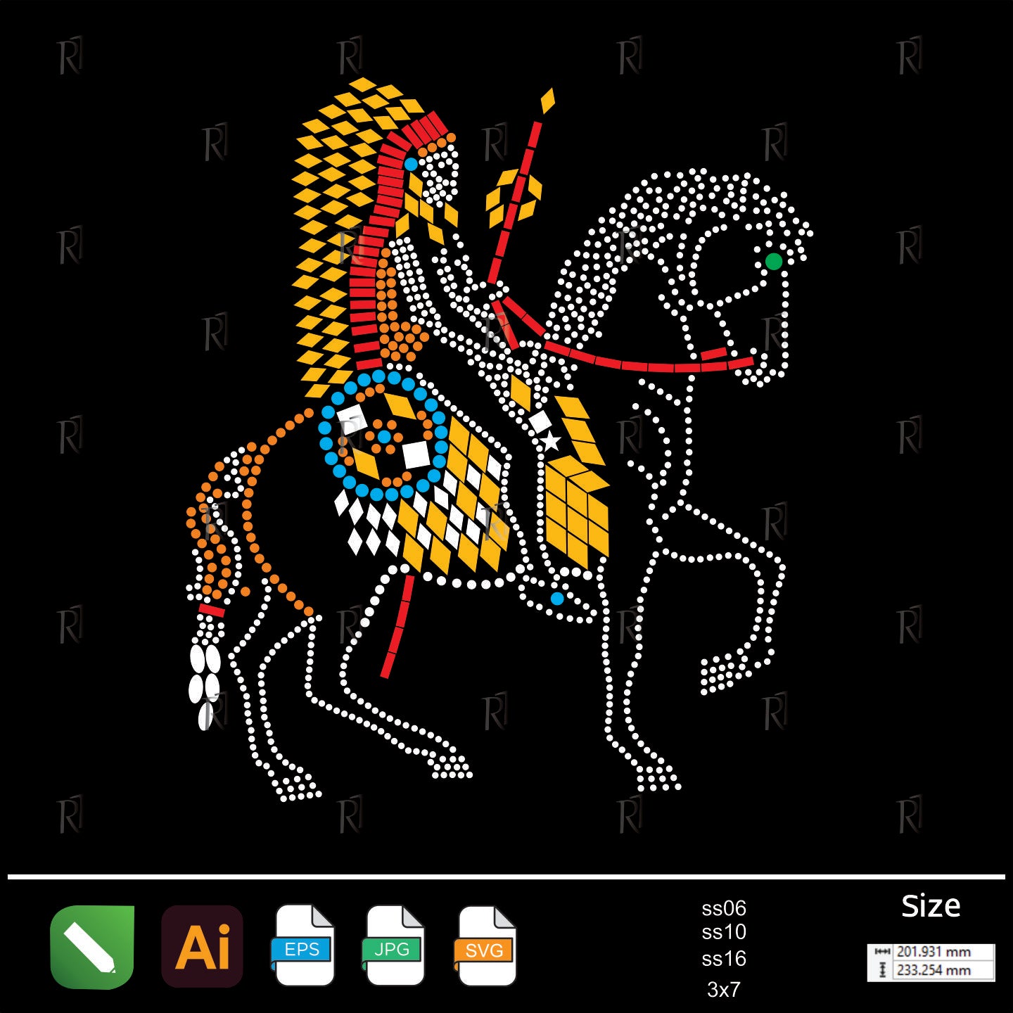 Tribal Warrior on Horseback Rhinestone – Premium Rhinestone Design by Rhinestone1