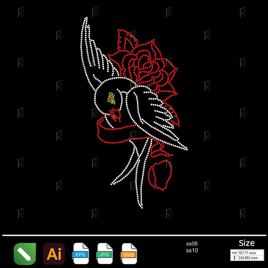 Rose Bird Rhinestone – Premium Rhinestone Design by Rhinestone1