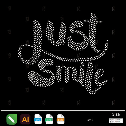 Just Smile Text Rhinestone – Premium Rhinestone Design by Rhinestone1