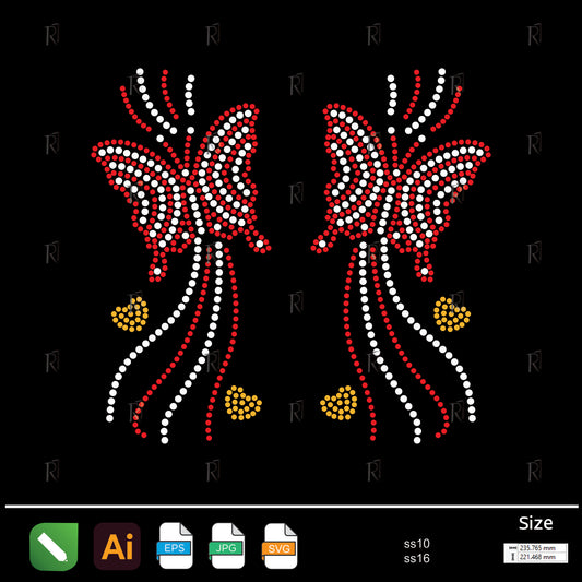 Twin Butterflies with Golden Hearts Rhinestone – Premium Rhinestone Design by Rhinestone1