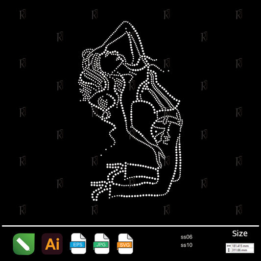 Sensual Line Art Woman Rhinestone – Premium Rhinestone Design by Rhinestone1