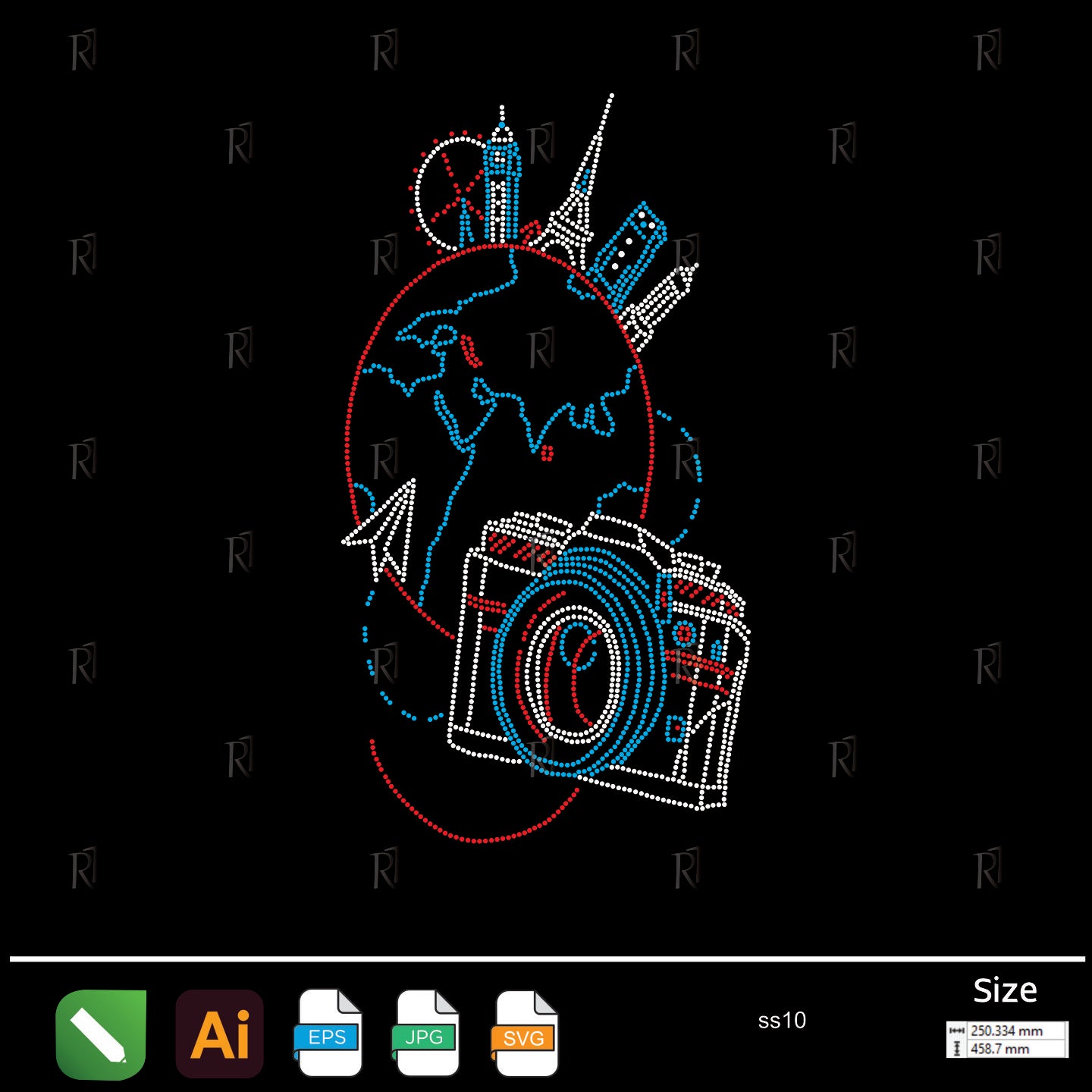 World Travel Camera Rhinestone – Premium Rhinestone Design by Rhinestone1
