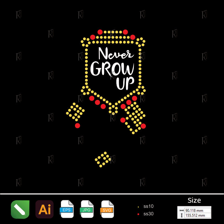 Never Grow Up Quote Rhinestone – Premium Rhinestone Design by Rhinestone1