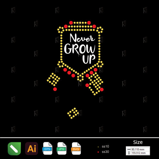 Never Grow Up Quote Rhinestone – Premium Rhinestone Design by Rhinestone1
