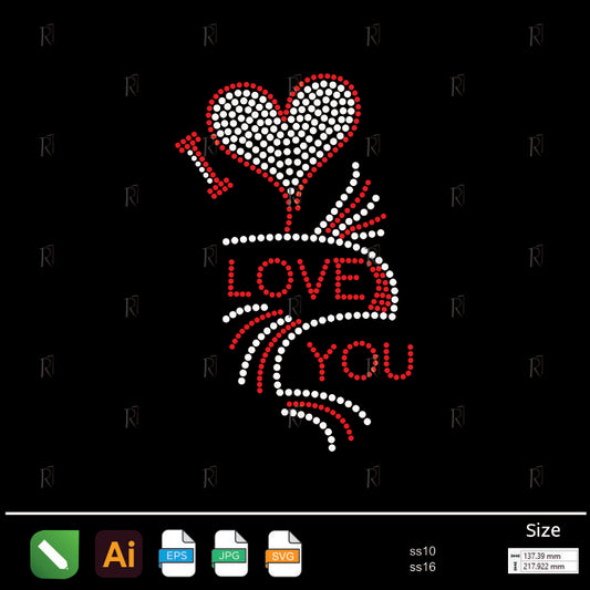 I Love You Heart Rhinestone – Premium Rhinestone Design by Rhinestone1