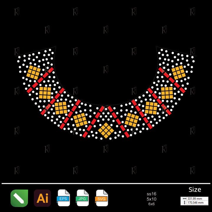Red & Gold Checkered Collar Rhinestone – Premium Rhinestone Design by Rhinestone1