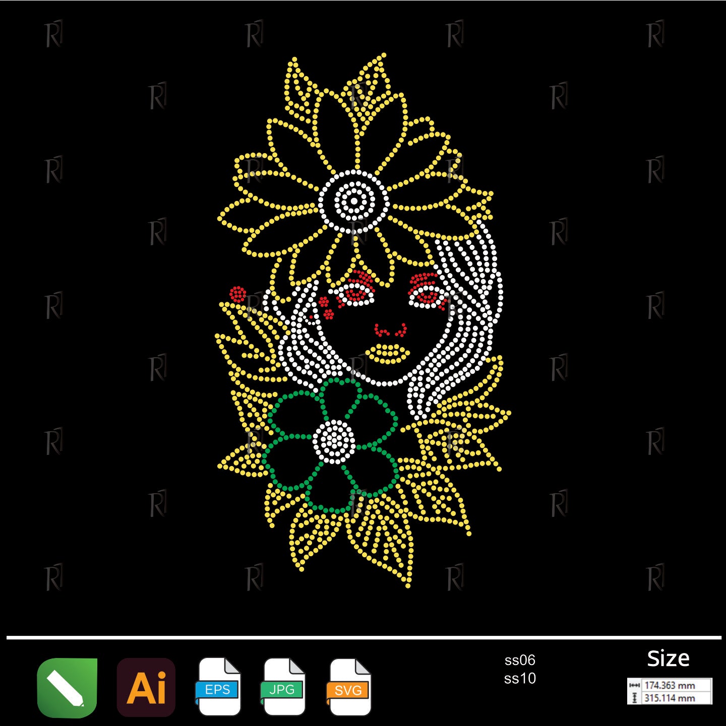 Floral Lady Face Rhinestone – Premium Rhinestone Design by Rhinestone1