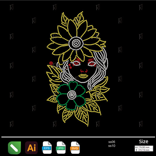 Floral Lady Face Rhinestone – Premium Rhinestone Design by Rhinestone1