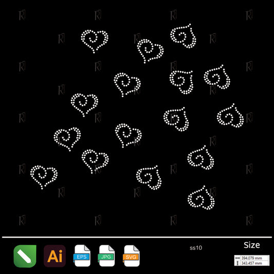 Floating Hearts Scatter Rhinestone – Premium Rhinestone Design by Rhinestone1