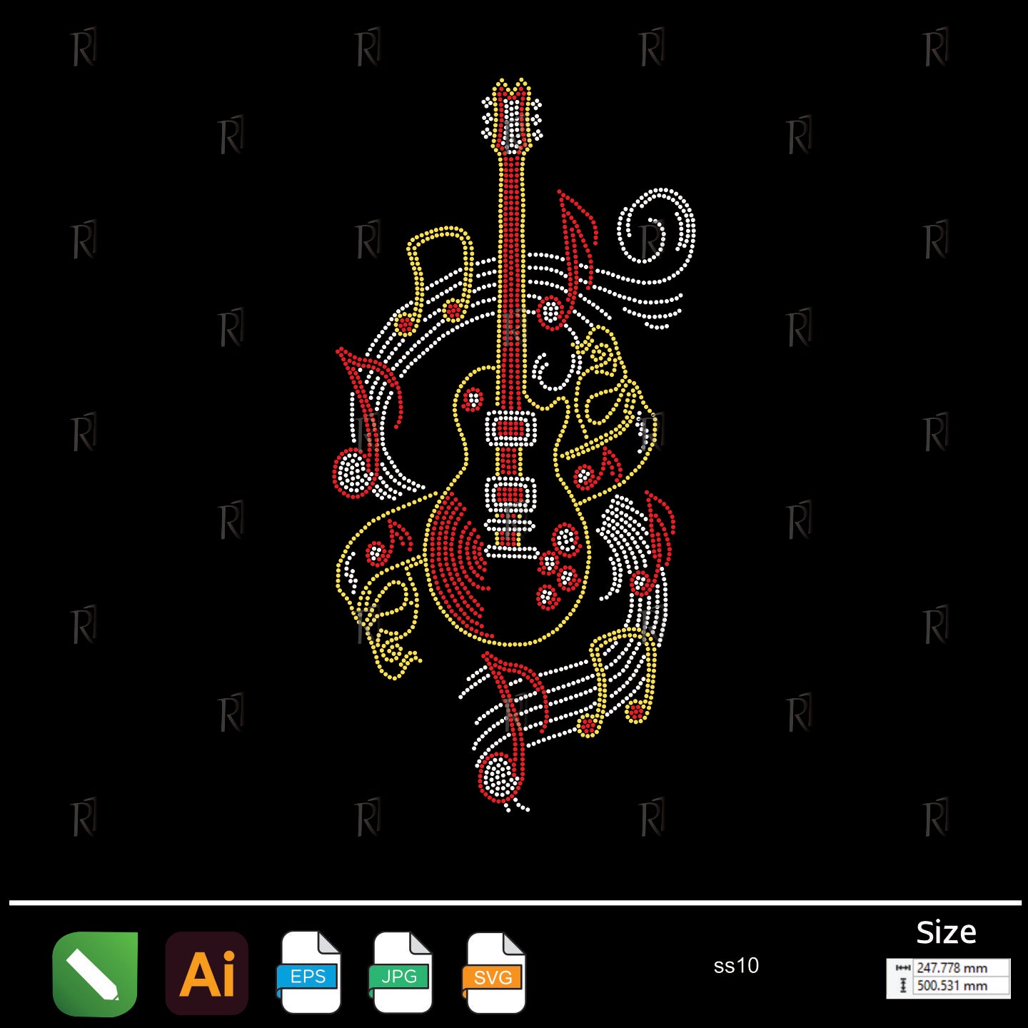 Rock Guitar & Music Notes Rhinestone – Premium Rhinestone Design by Rhinestone1