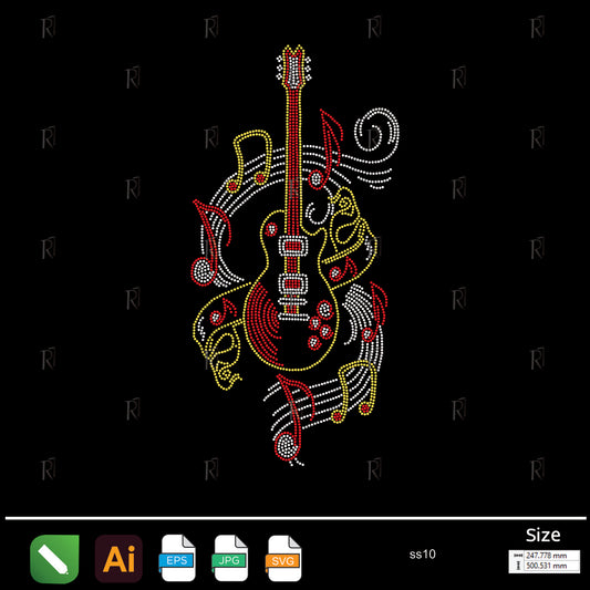 Rock Guitar & Music Notes Rhinestone – Premium Rhinestone Design by Rhinestone1