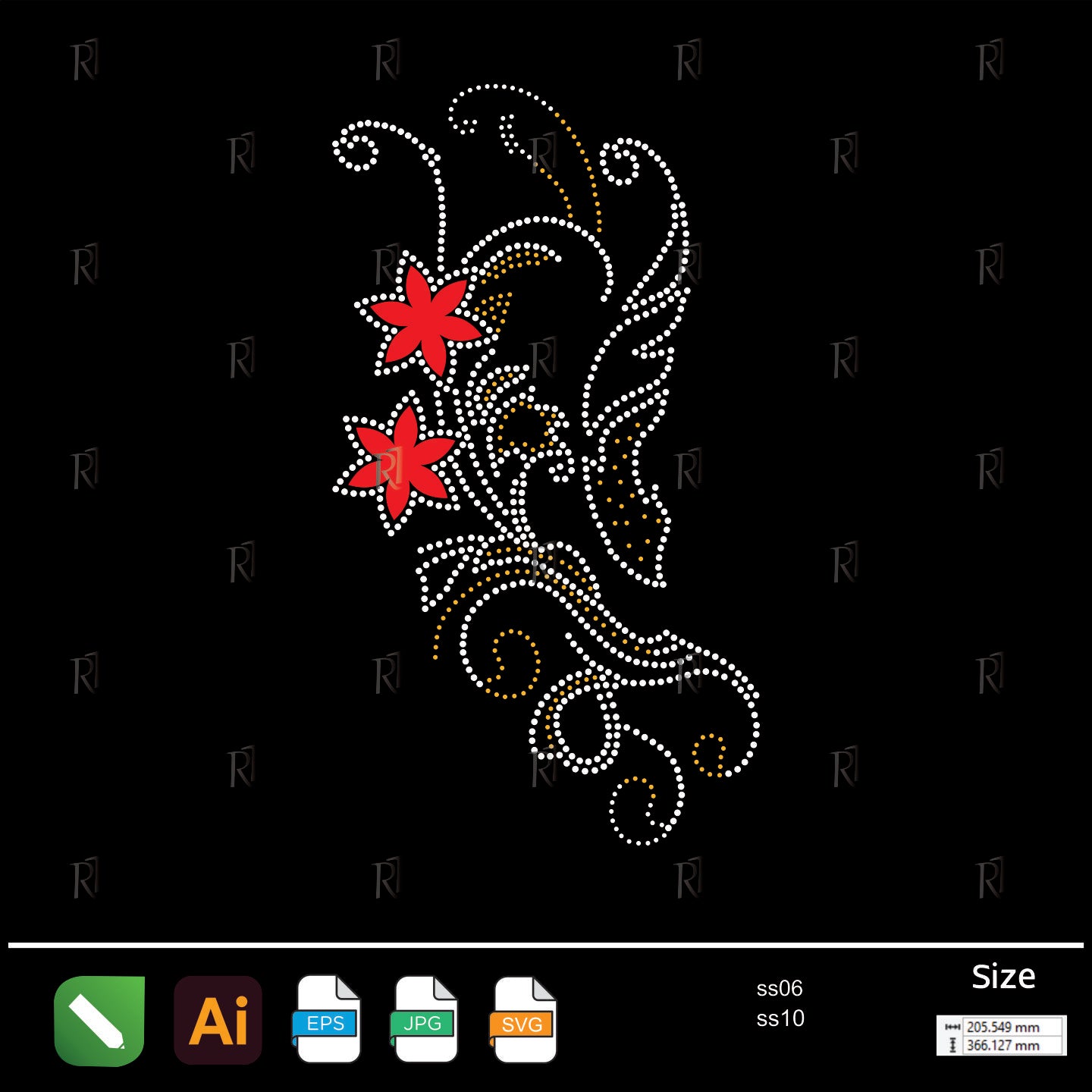 Red Floral Swirl Rhinestone Design – Premium Rhinestone Design by Rhinestone1