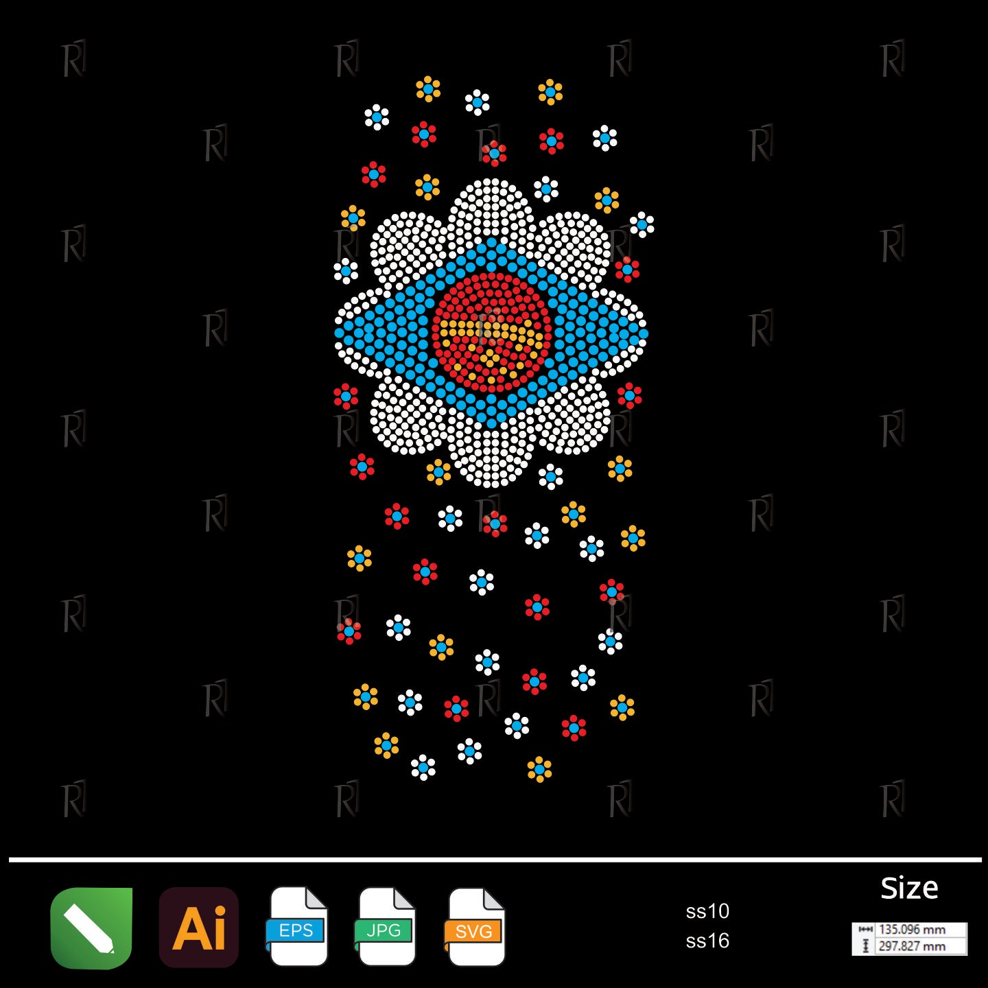 Floral Basketball Emblem Rhinestone – Premium Rhinestone Design by Rhinestone1