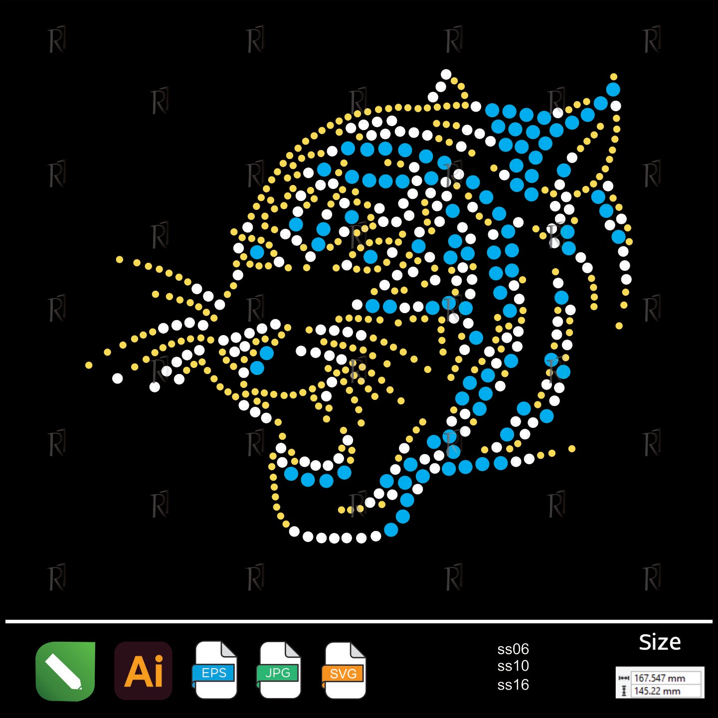 Roaring Tiger Head Rhinestone – Premium Rhinestone Design by Rhinestone1