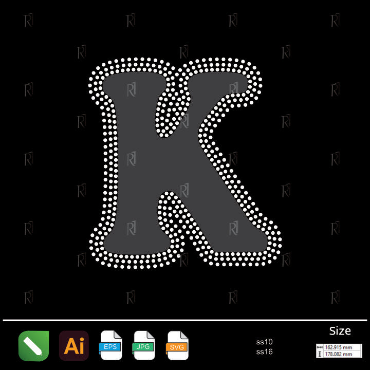 Outlined Letter K Rhinestone Design – Premium Rhinestone Design by Rhinestone1