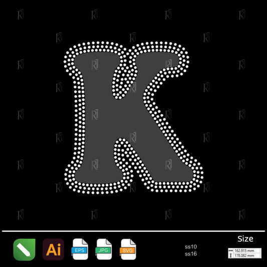 Outlined Letter K Rhinestone Design – Premium Rhinestone Design by Rhinestone1