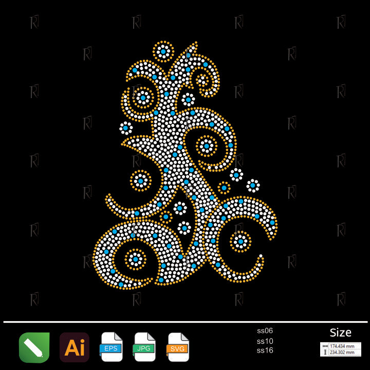 Golden Swirl Ornamental Rhinestone – Premium Rhinestone Design by Rhinestone1