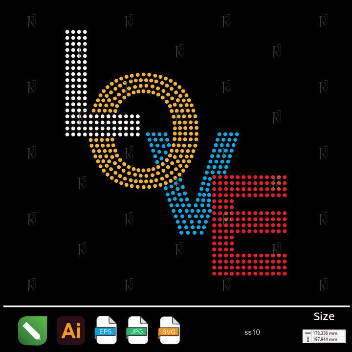 Colorful Love Text Rhinestone – Premium Rhinestone Design by Rhinestone1
