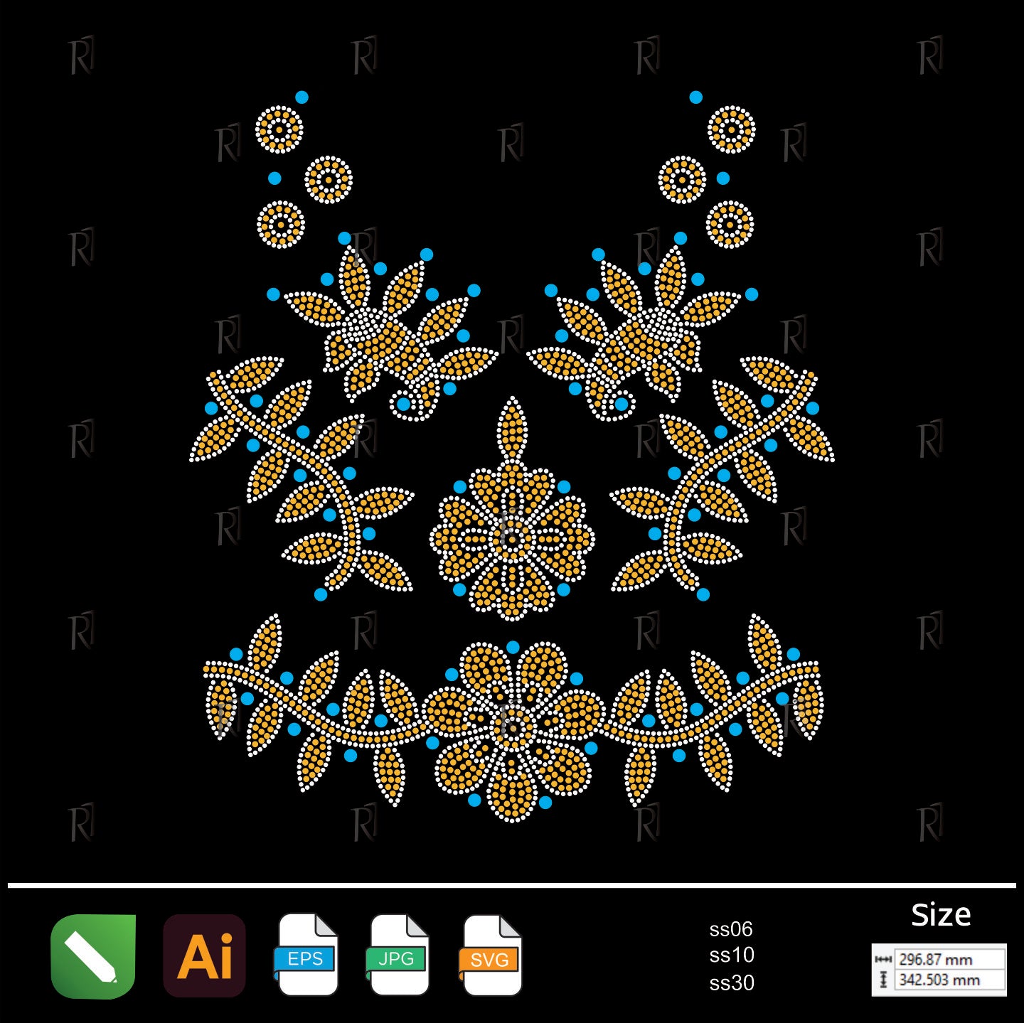 Golden Garden V-Neck Rhinestone Design – Premium Rhinestone Design by Rhinestone1