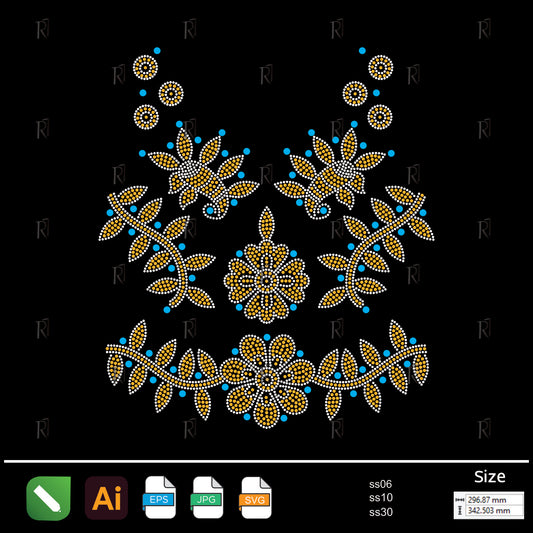 Golden Garden V-Neck Rhinestone Design – Premium Rhinestone Design by Rhinestone1