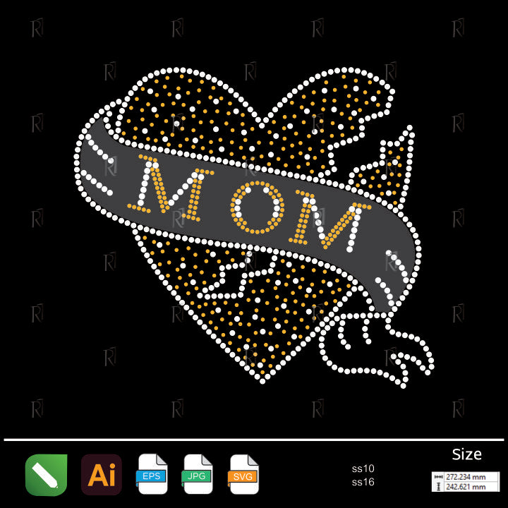 Mom Banner Heart Rhinestone Design – Premium Rhinestone Design by Rhinestone1
