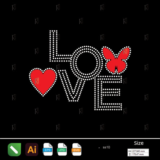 Love with Heart & Butterfly Rhinestone – Premium Rhinestone Design by Rhinestone1