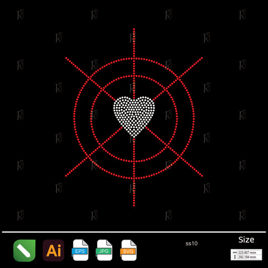 Heart in Crosshair Rhinestone – Premium Rhinestone Design by Rhinestone1
