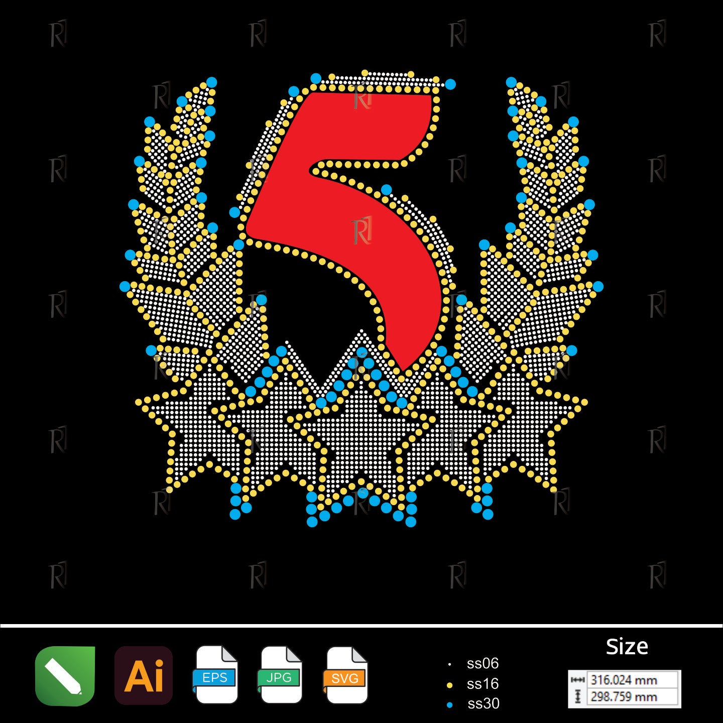 5 Stars Victory Rhinestone Badge – Premium Rhinestone Design by Rhinestone1
