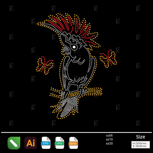 Colorful Parrot with Butterflies Rhinestone – Premium Rhinestone Design by Rhinestone1