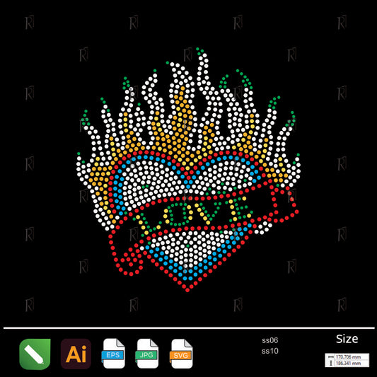 Flaming Love Heart Rhinestone – Premium Rhinestone Design by Rhinestone1