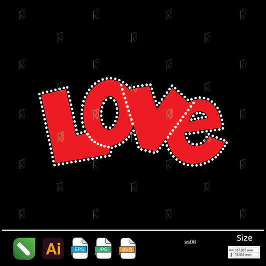 Bold Love Text Rhinestone – Premium Rhinestone Design by Rhinestone1
