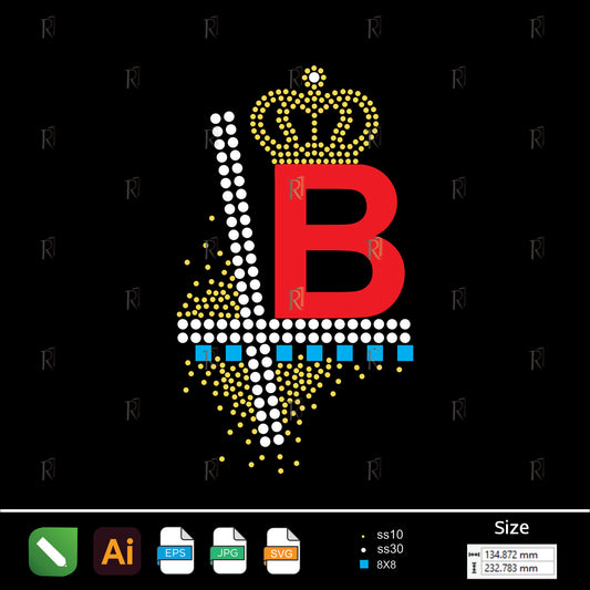 Royal Initial B Rhinestone Motif – Premium Rhinestone Design by Rhinestone1