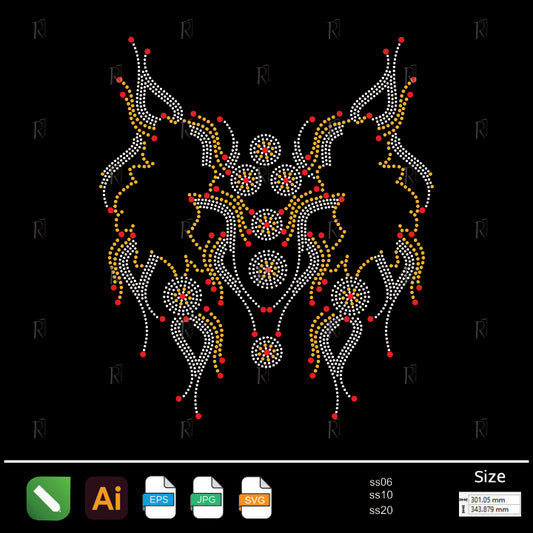 Symmetrical Red & Gold Ornate Rhinestone – Premium Rhinestone Design by Rhinestone1