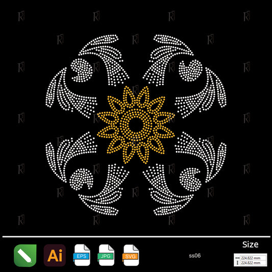 Golden Floral Sunburst Rhinestone – Premium Rhinestone Design by Rhinestone1