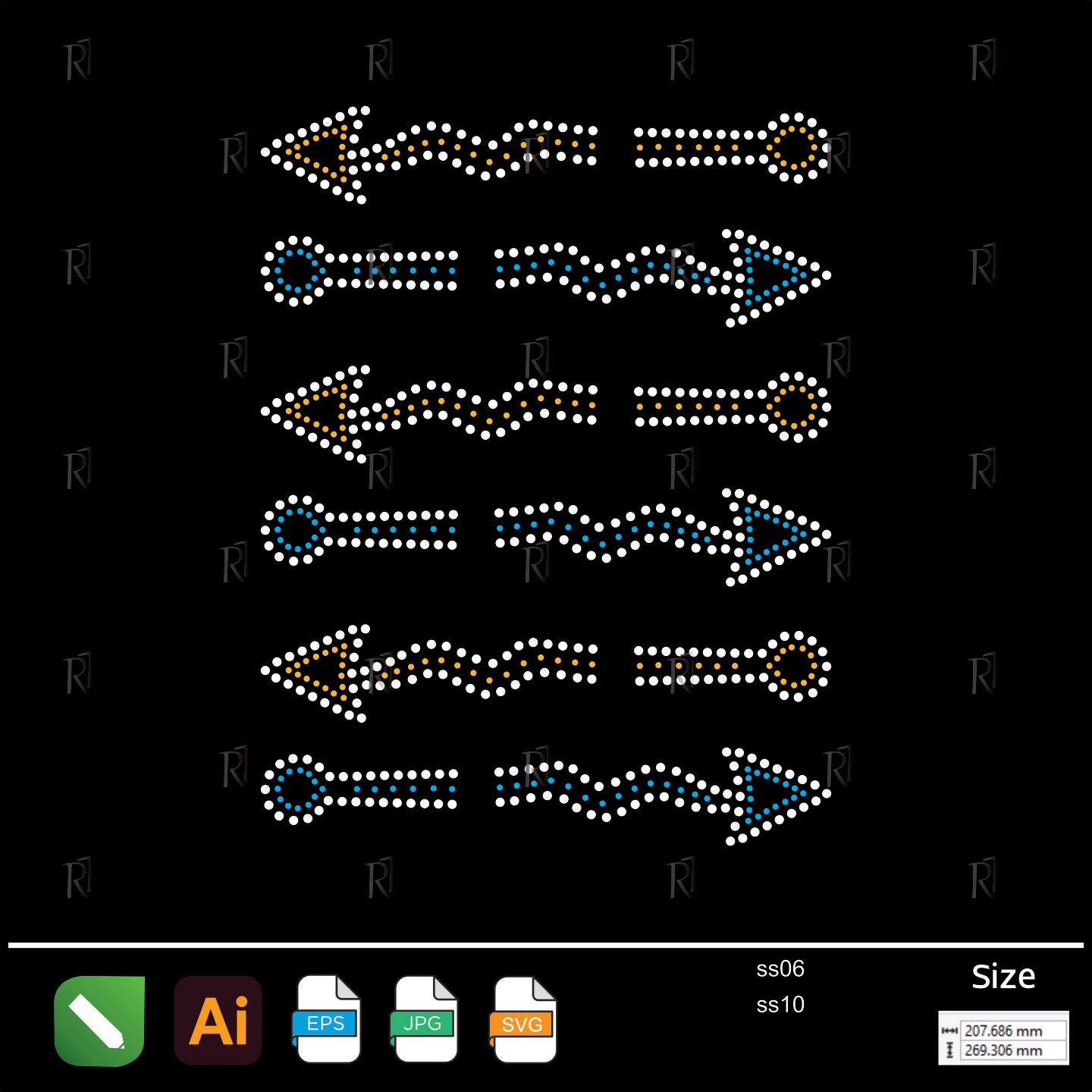 Zigzag Arrows Set Rhinestone – Premium Rhinestone Design by Rhinestone1