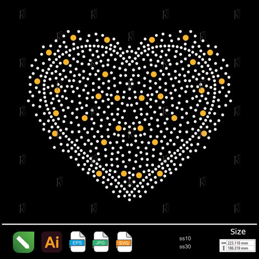 Golden Dotted Heart Rhinestone1 – Premium Rhinestone Design by Rhinestone1
