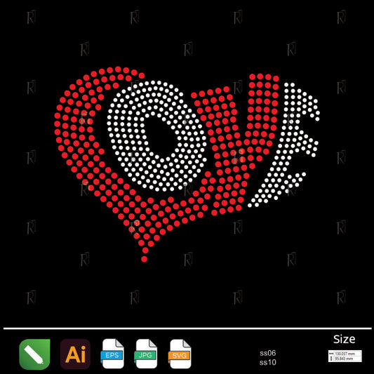 Love Heart Text Rhinestone – Premium Rhinestone Design by Rhinestone1