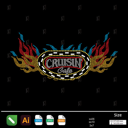 Cruisin Café Flames Rhinestone – Premium Rhinestone Design by Rhinestone1