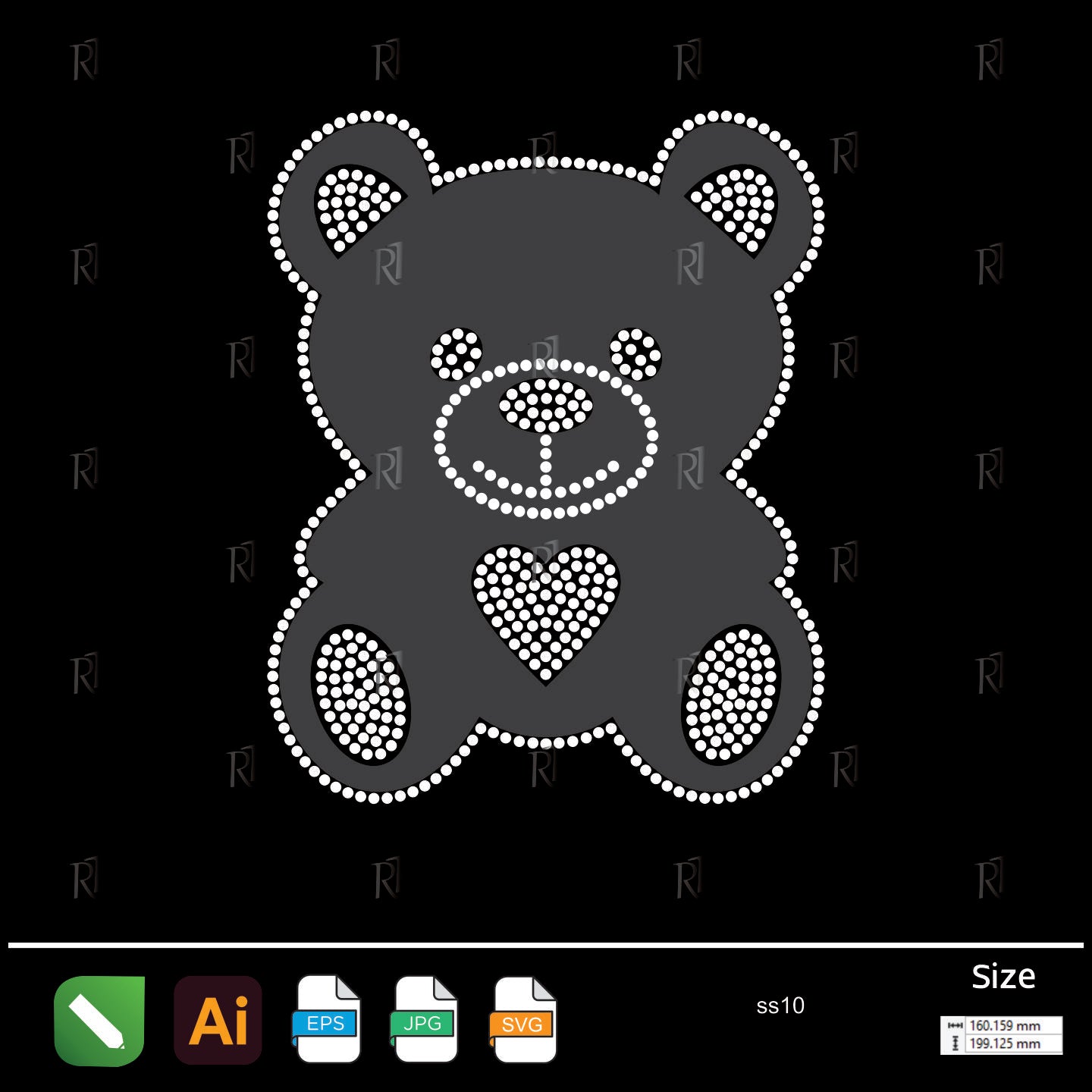 Teddy Bear with Heart Rhinestone – Premium Rhinestone Design by Rhinestone1