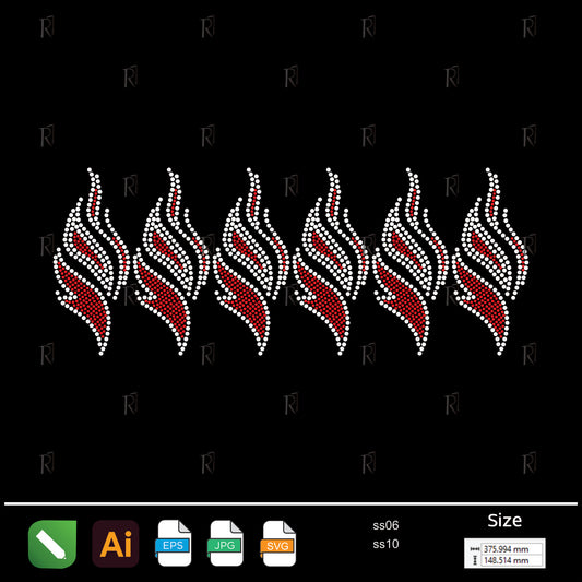 Flame Wave Rhinestone Border – Premium Rhinestone Design by Rhinestone1