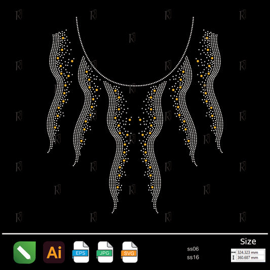 Golden Wave Necklace Rhinestone – Premium Rhinestone Design by Rhinestone1