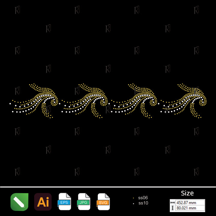 Flowing Waves Border Rhinestone – Premium Rhinestone Design by Rhinestone1