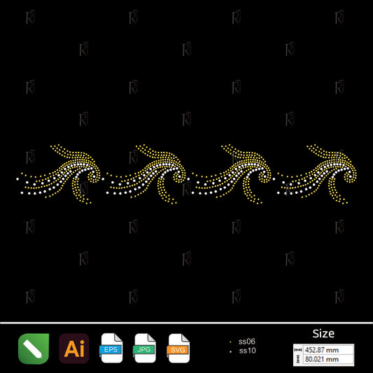 Flowing Waves Border Rhinestone – Premium Rhinestone Design by Rhinestone1