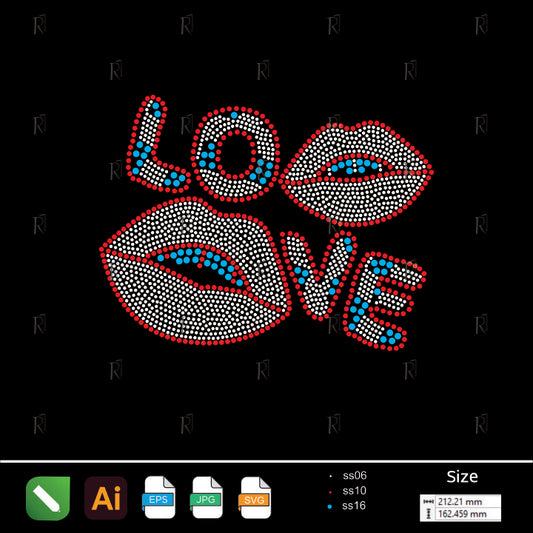 Love with Lips Rhinestone Design – Premium Rhinestone Design by Rhinestone1