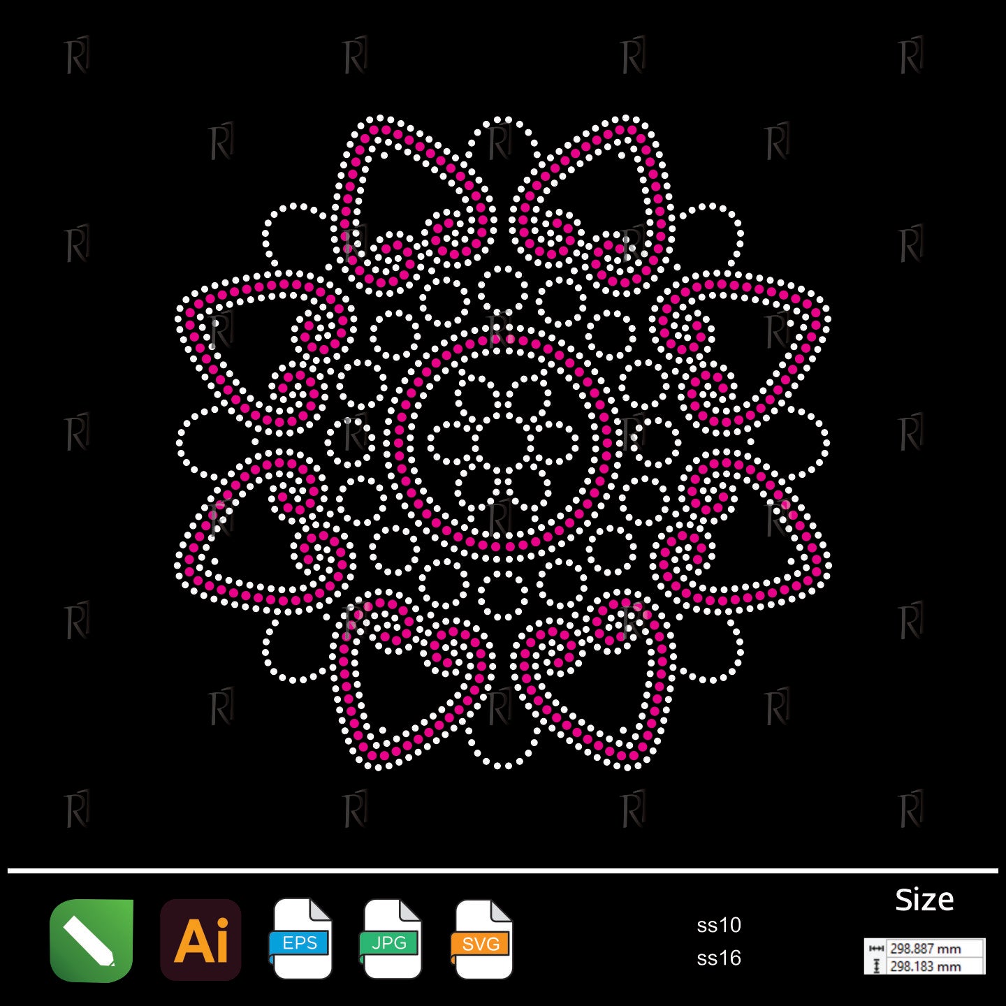 Mandala Heart Bloom Rhinestone – Premium Rhinestone Design by Rhinestone1