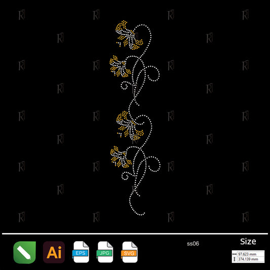 Vertical Lily Swirl Rhinestone – Premium Rhinestone Design by Rhinestone1